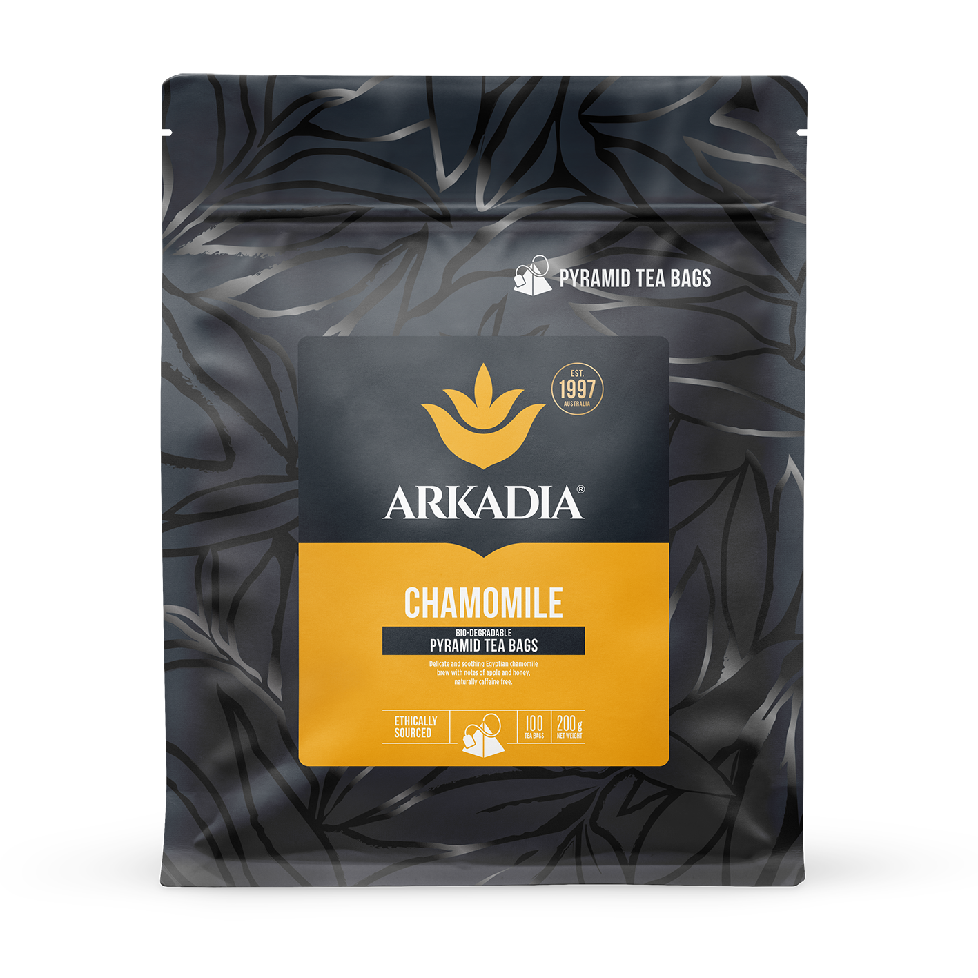 Arkadia chamomile pyramid tea bags pack