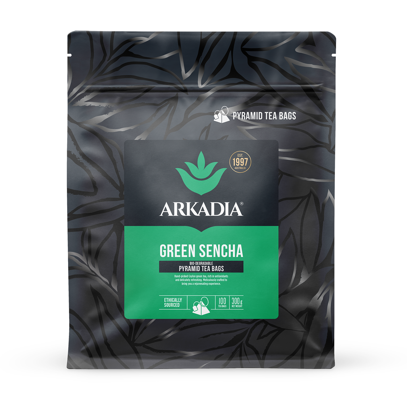 Arkadia Green Sencha pyramid tea bags pack