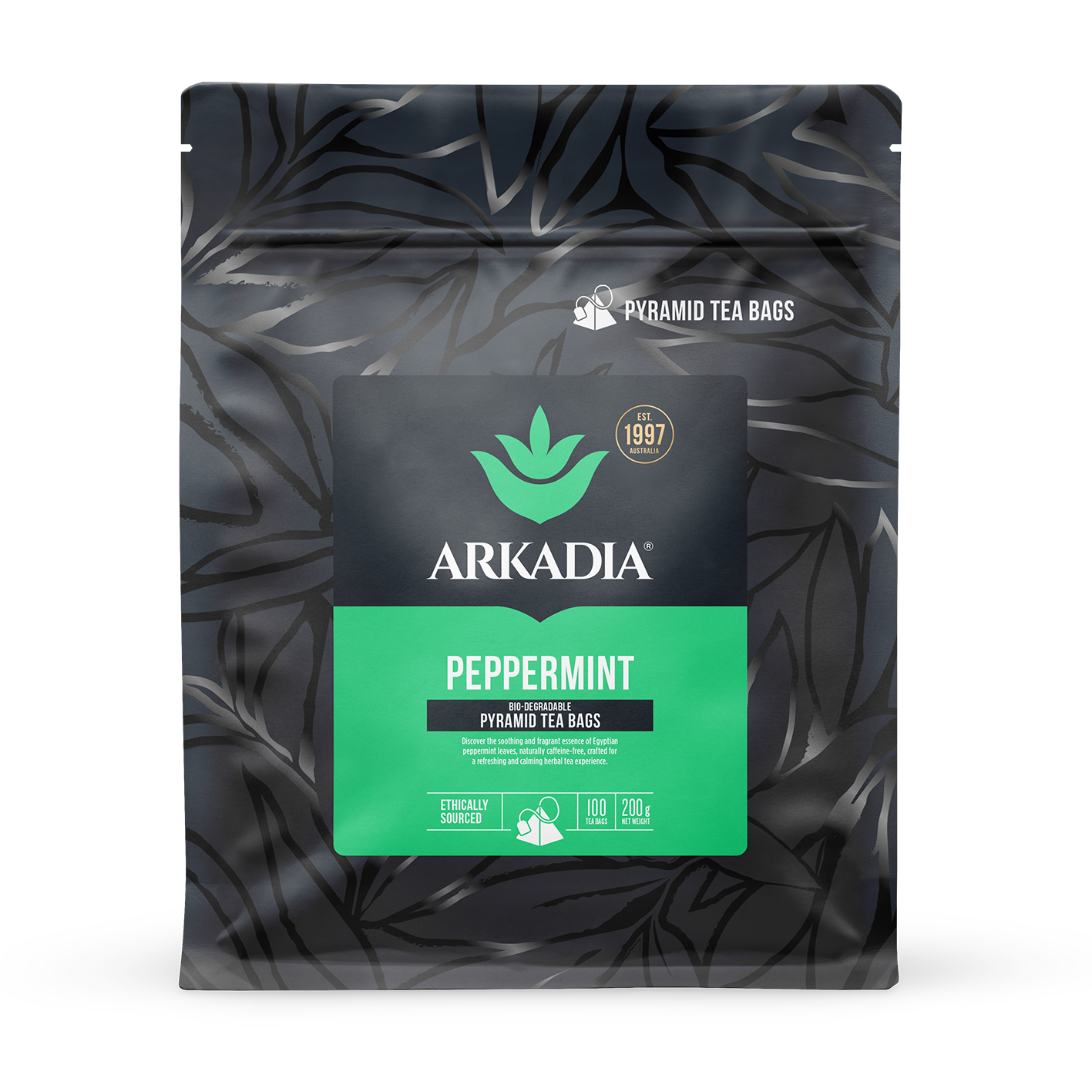 Arkadia peppermint pyramid tea bags pack