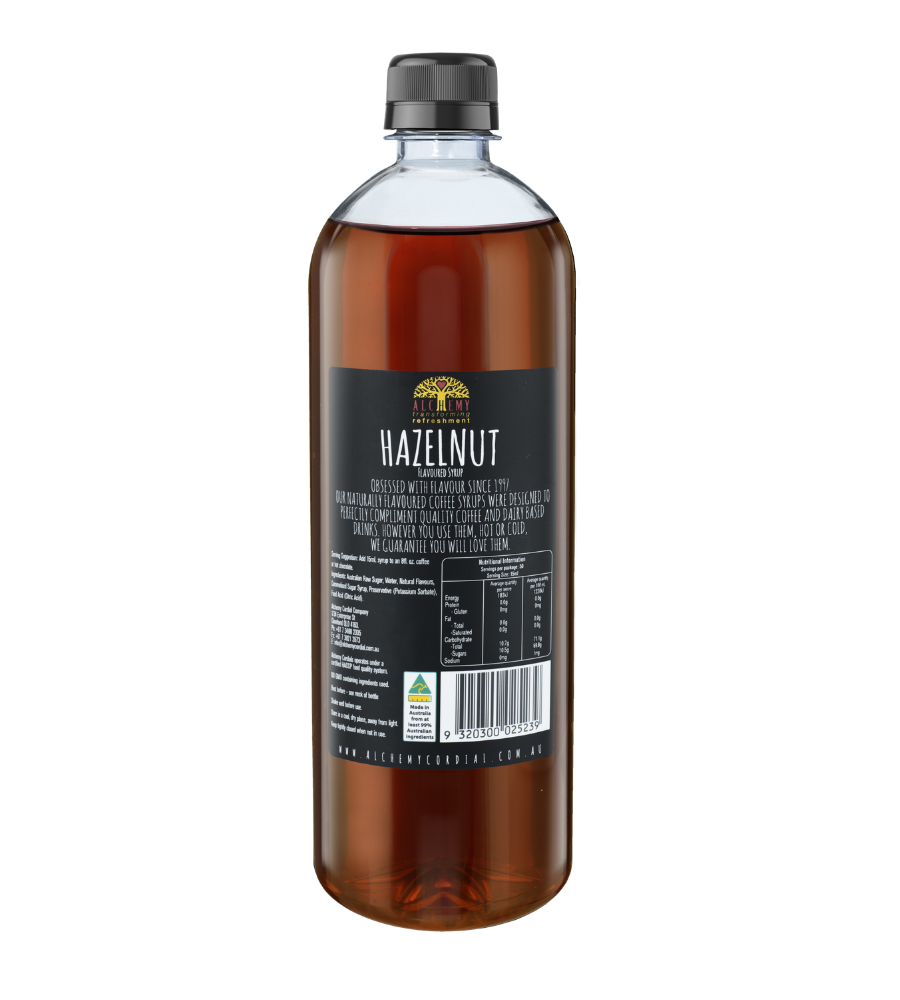 Back of hazelnut syrup bottle 