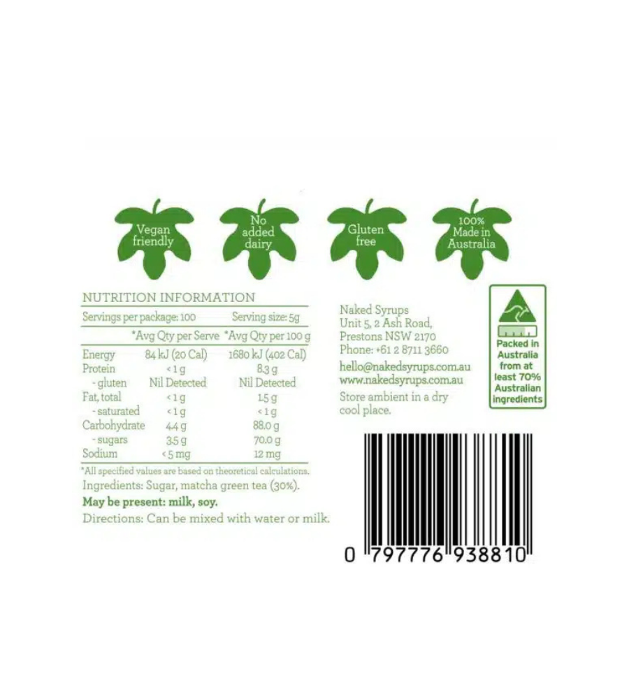 Copy of nutritional label match tea powder