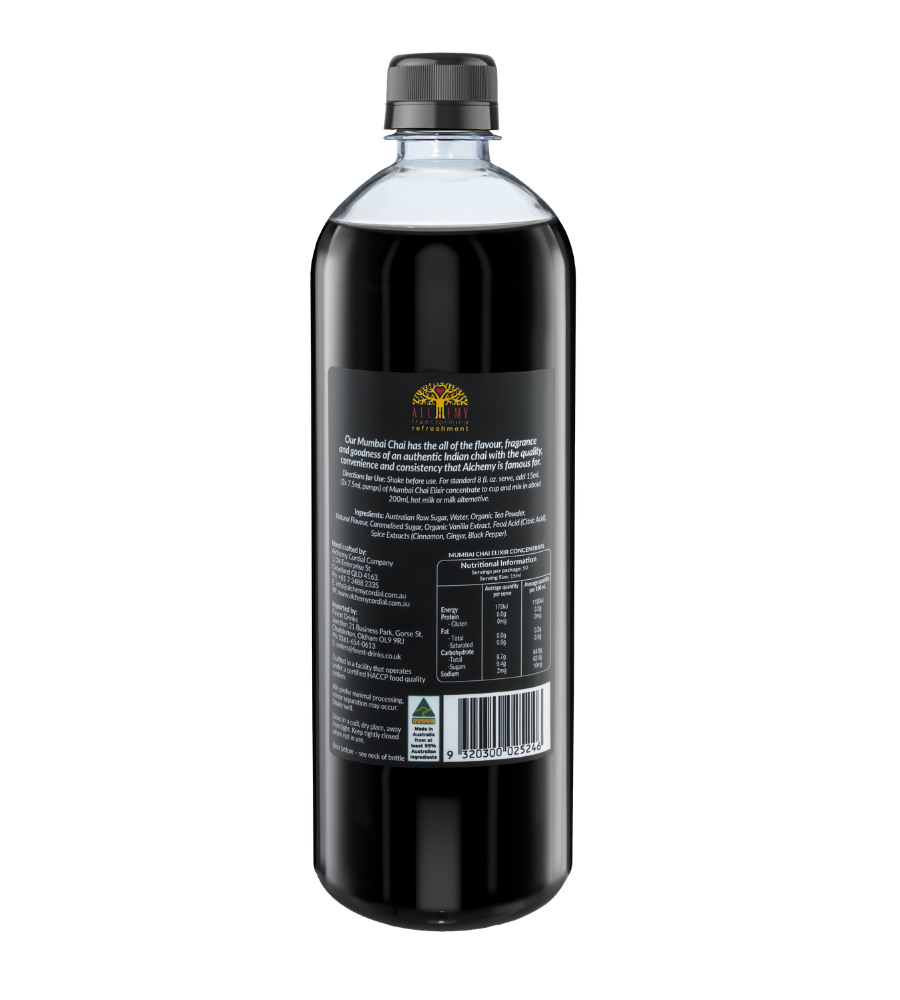 Bottle of Organic Mumbai Chai Elixir back