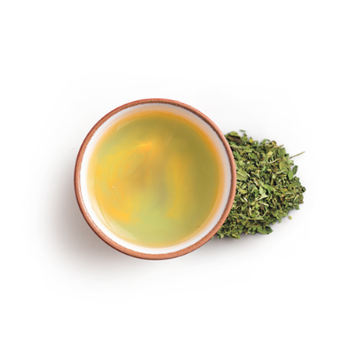 Cup of peppermint tea with peppermint leaf