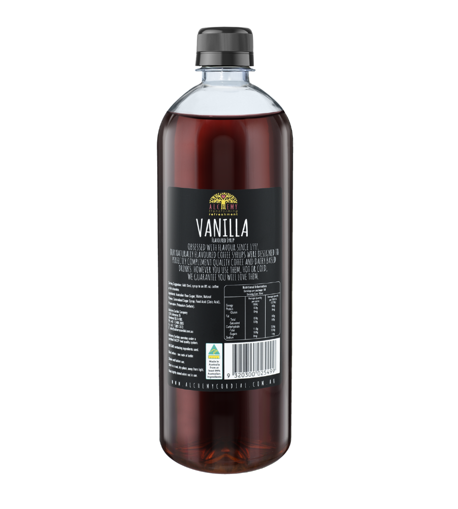 Back of vanilla syrup bottle 